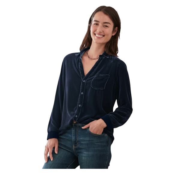 CP Shades Tops - CP SHADES Women’s Silk Blend Long Sleeve Button Front Navy Velvet Top